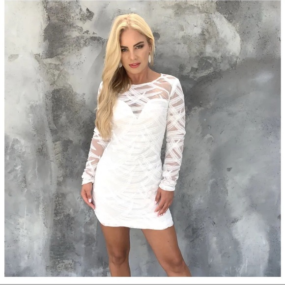 Ark & Co Dresses & Skirts - White Long Sleeve Sequin Dress